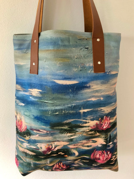 Tote Bag Water Lilies Dark Blue