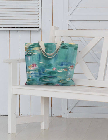 Tote Bag Water Lilies Turquoise