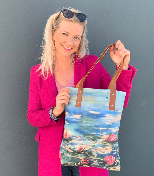 Tote Bag Water Lilies Dark Blue